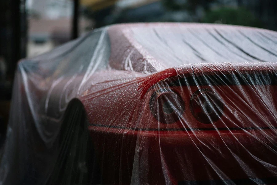 Raindrops on Foil on Sports Car