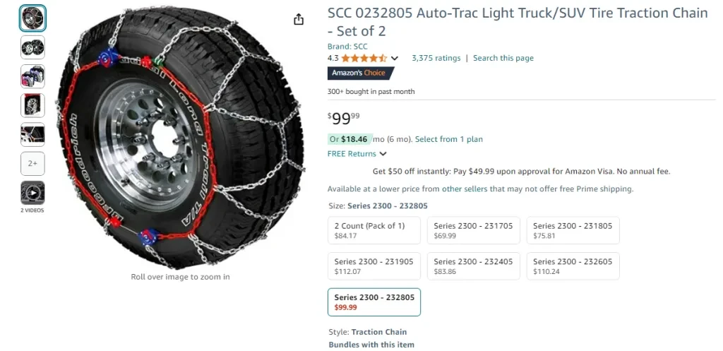 SCC 0232805 Auto-Trac Light TruckSUV Tire Traction Chain