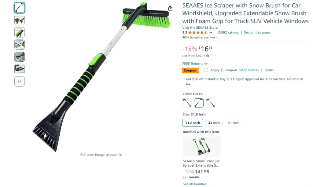 SEAAES Ice Scraper with Snow Brush