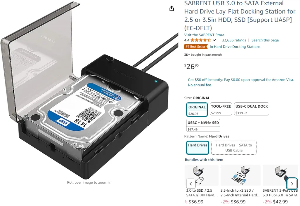 Sabrent USB 3.0 to SATA External Hard Drive Lay-Flat Docking Station