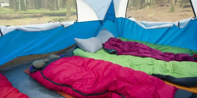 Sleeping bags inside a tent
