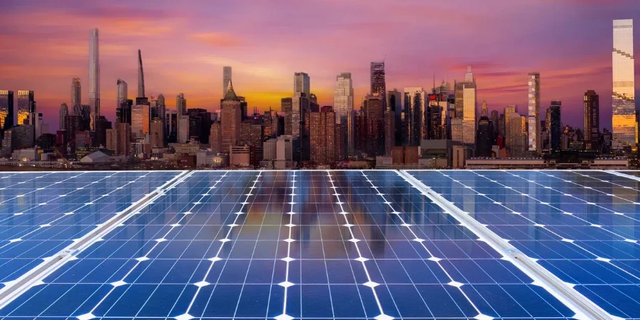 Solar panel over city