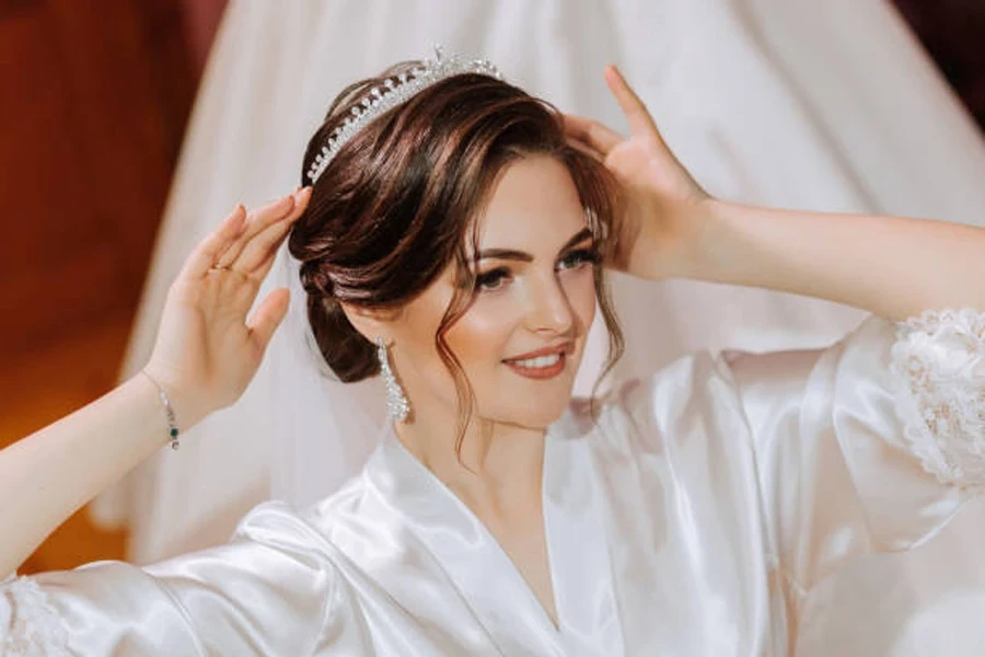 Stylish Hairstyle of the Bride with a Tiara on Her Head