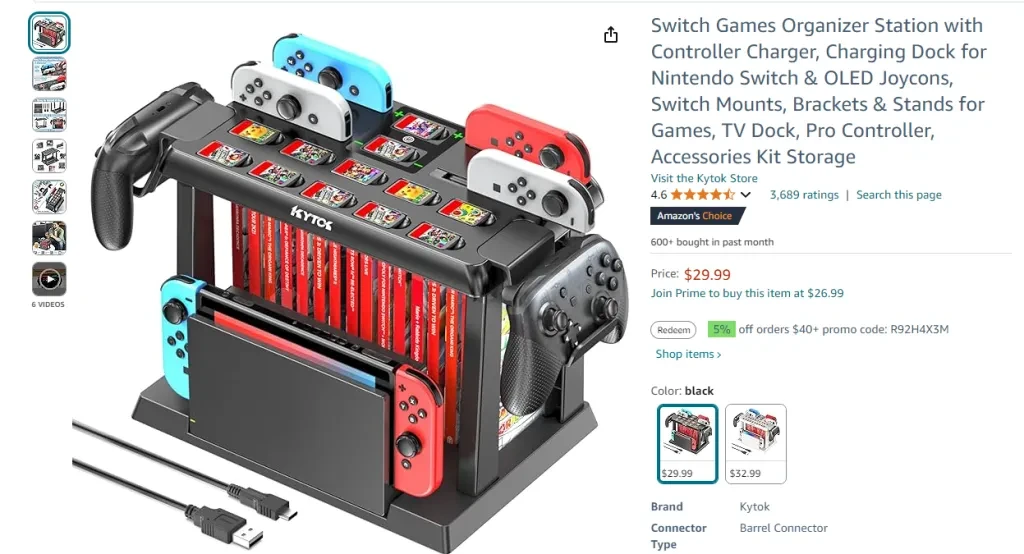 Switch Games Organizer Station with Controller Charger