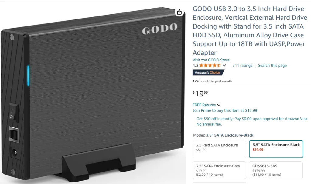 The GODO USB 3.0 to 3.5 Inch Hard Drive Enclosure