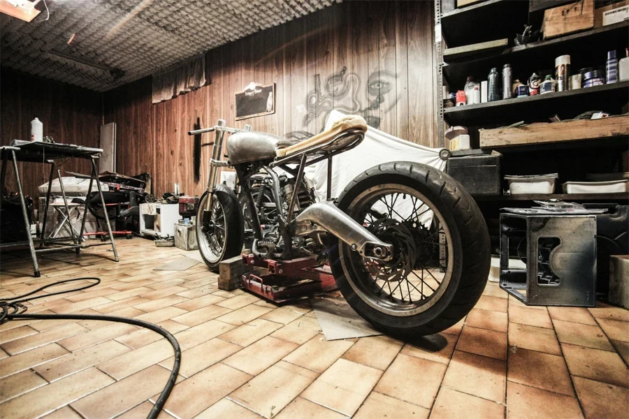 Vintage motorcycle in a bike shop