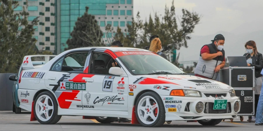 White and Red Mitsubishi Evo