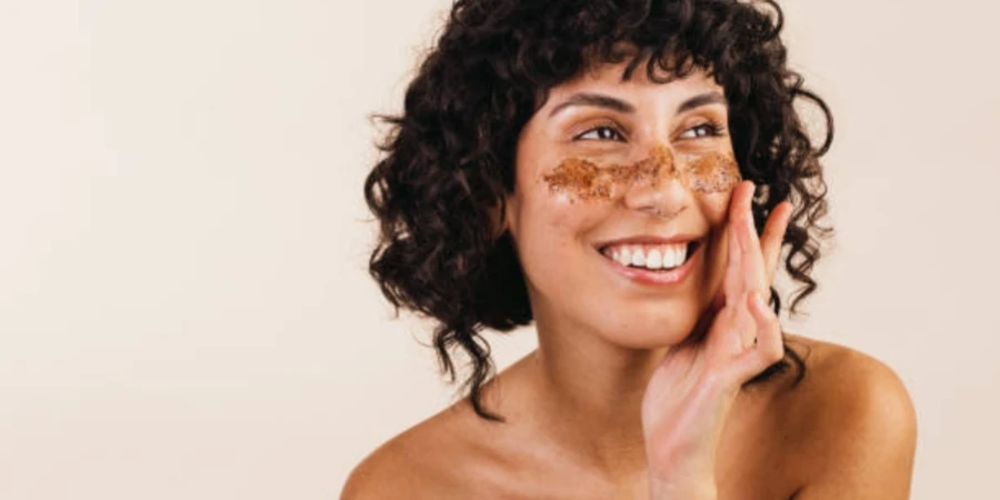 Woman Treating Her Face with Coffee Scrub