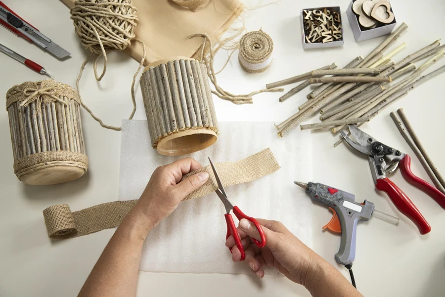 Woman making a decorative basket