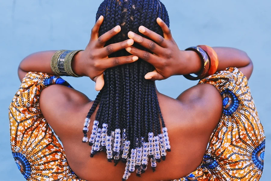 Woman with beaded braids