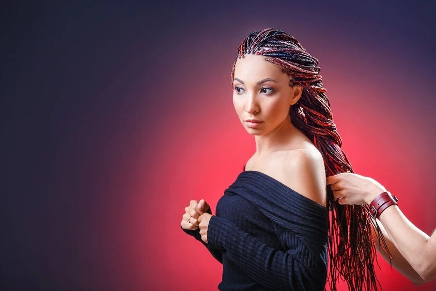 Woman with styled braided wig