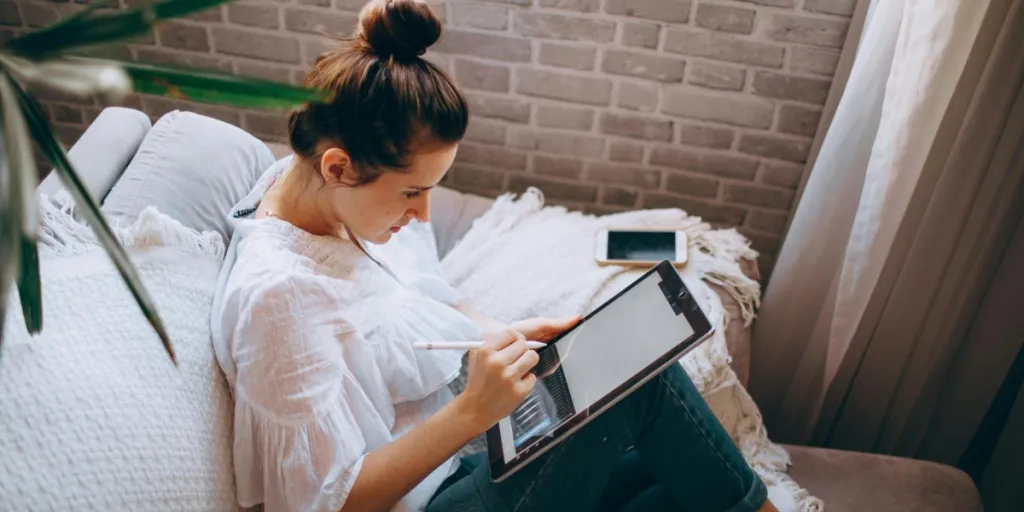 Woman working on a tablet