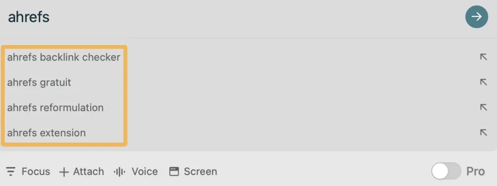 ahrefs autocompletes on perplexity