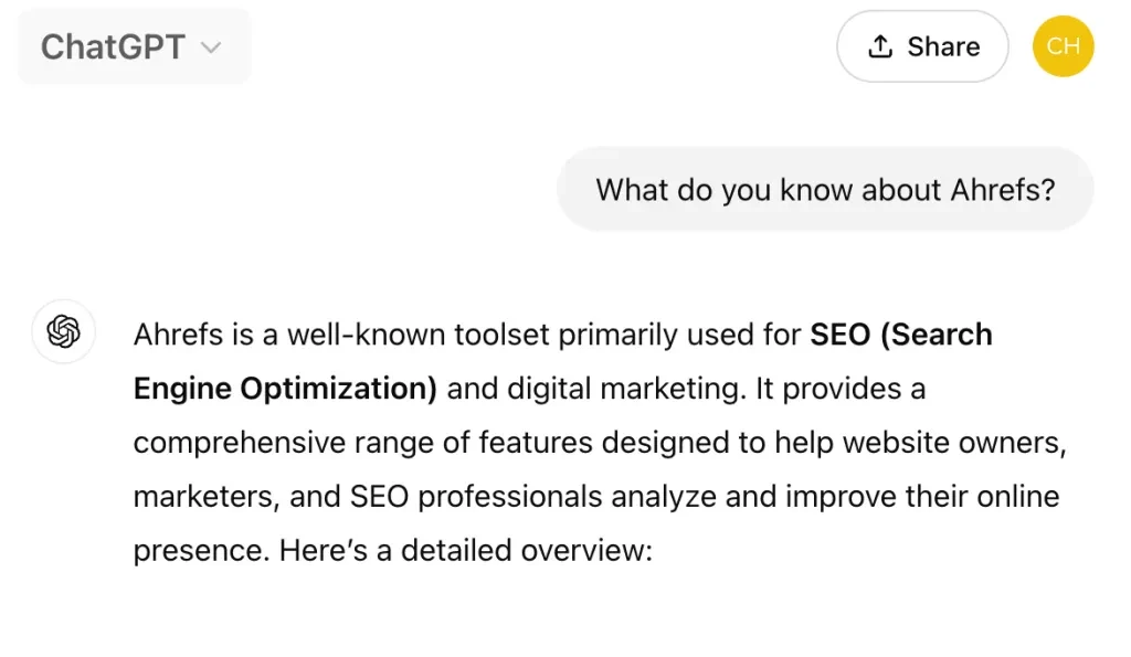 asking chatgpt what it knows about ahrefs