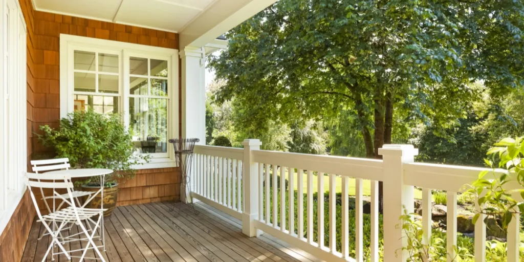 beautiful deck with a white railing