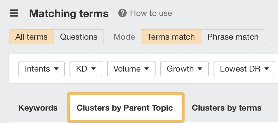 highlight of clusters by parent topic via matching