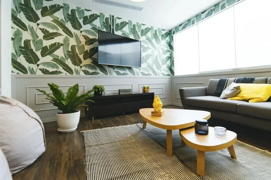 Interior of a house with wallpaper on the walls