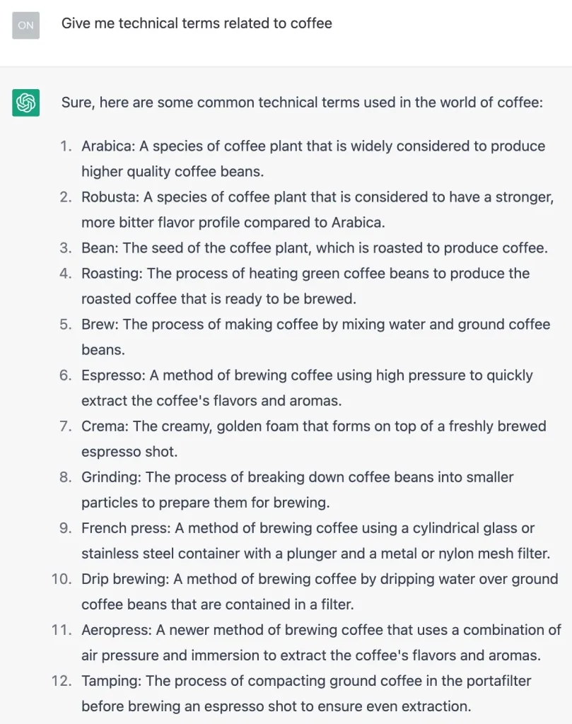 technical terms related to coffee generated by cha