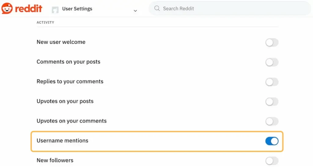 tracking a reddit username mention in reddit com