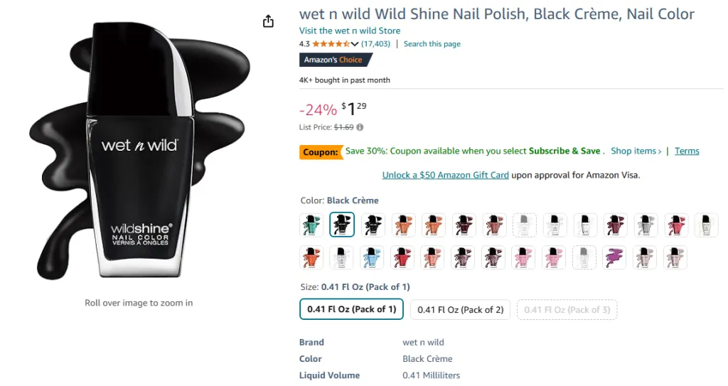 wet n wild Wild Shine Nail Polish, Black Creme