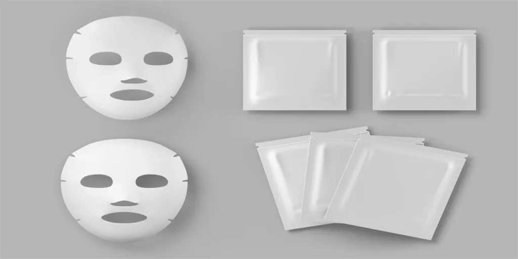 3d face mask sheet and blank white package mockup