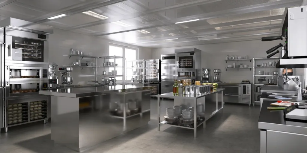 A commercial kitchen packed with equipment