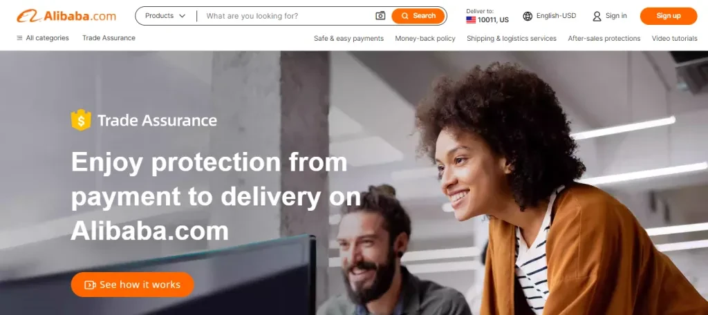 A screenshot of Alibaba’s trade assurance page