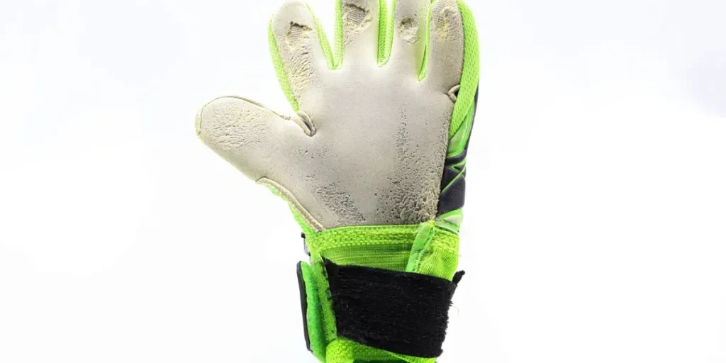 A soccer or football goalkeeper's worn-out glove