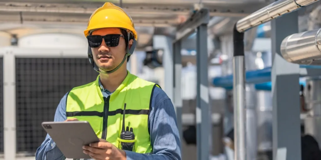 A technician operating with a tablet