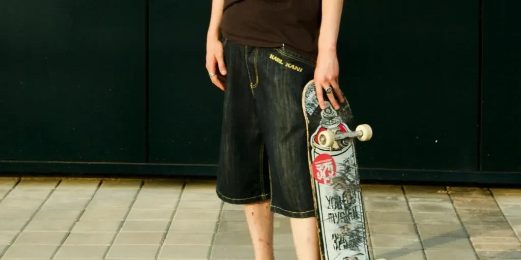 A young man stands confidently with his skateboard against a modern wall by Artem Podrez