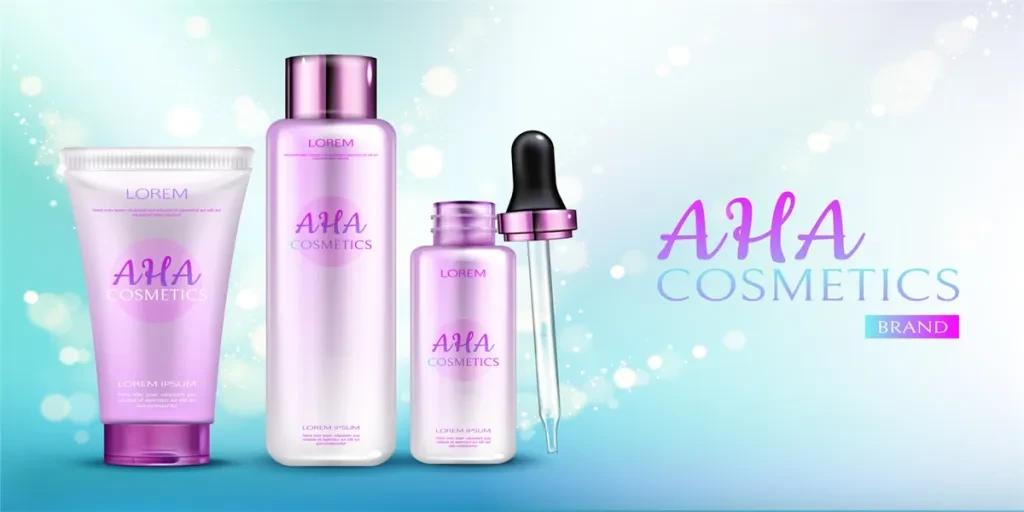 Aha cosmetics line on blue gradient background with sparkles