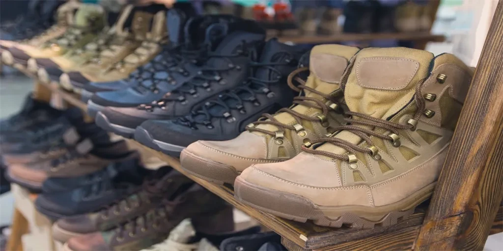 Army boots are in line at the store counter