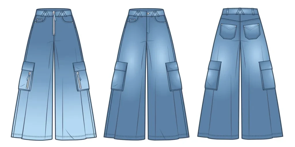 Baggy Jeans Pants technical fashion illustration