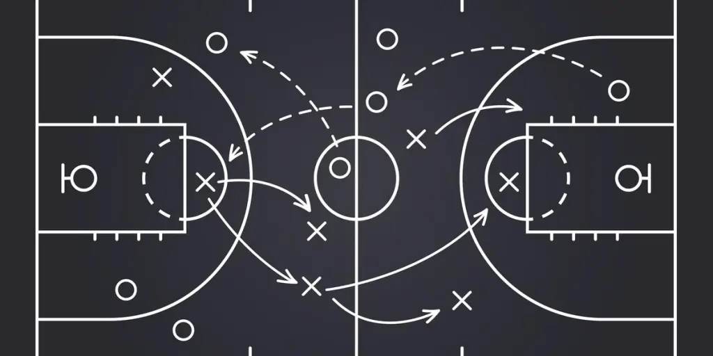 Basketbaall strategy field, game tactics chalkboard template