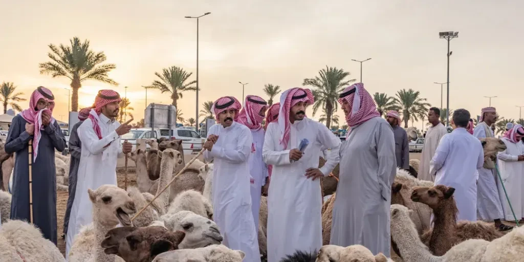 Buying and selling camels at the Al Qassim livestock market