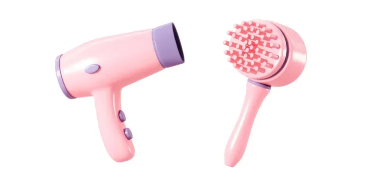 Cartoon hair dryer and comb, hairdressing and beauty