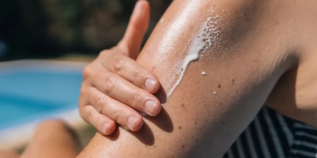 Close-up of a woman's hand applying sunscreen