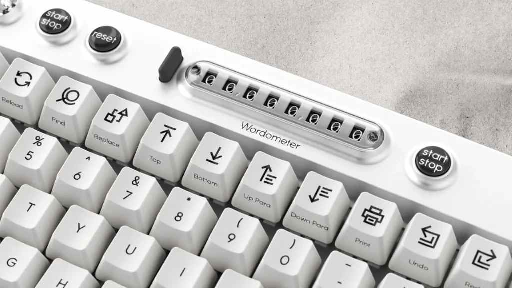 Close-up of the Wordmeter counter on a keyboard.