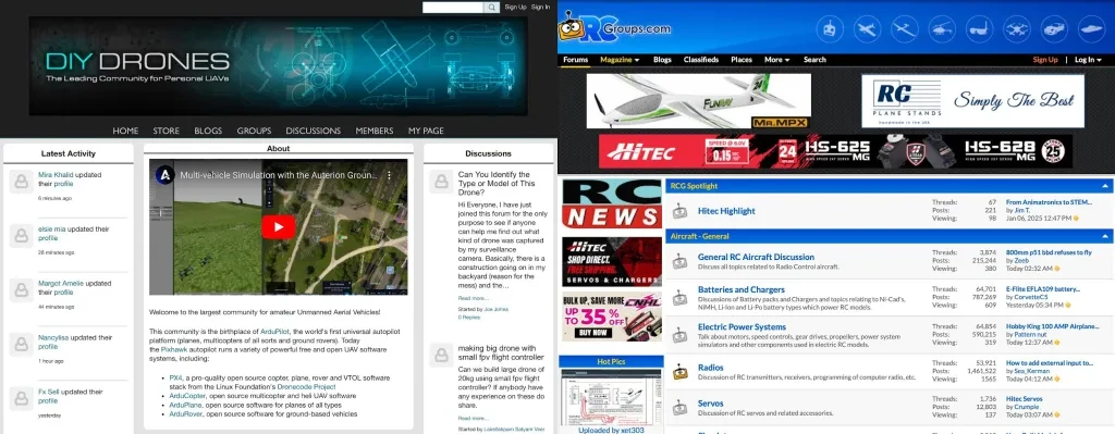 DIY drone enthusiasts sharing knowledge on forums.