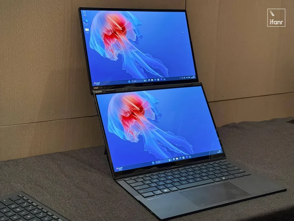 Dual-screen laptop design reflects current market competition.