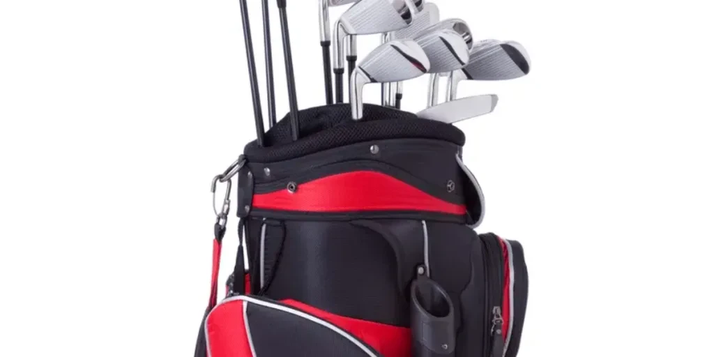 Golf clubs in red and black bag isolated on whiteMore golf images