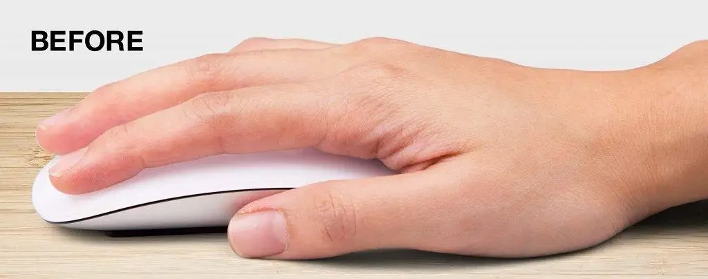 Hand position on a flat mouse, showing palm resting on the desk