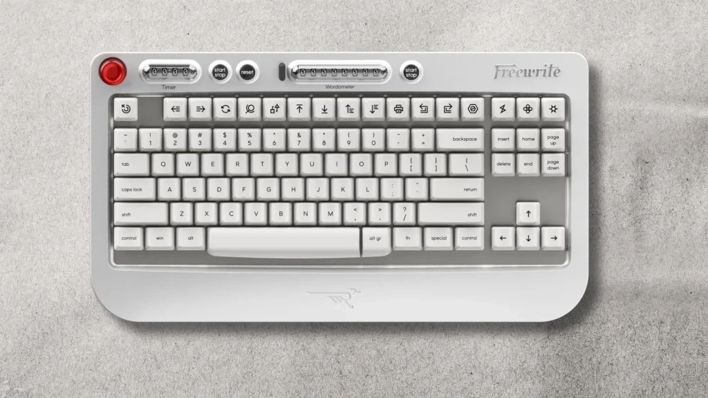 Keyboard with a counter and timer for writing tasks.