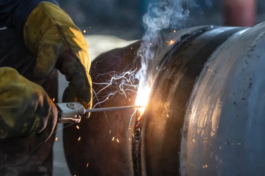 Manual arc welding of large diameter pipeline elements