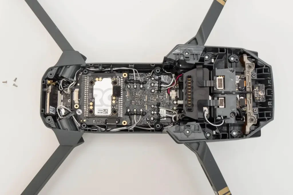 Mavic Pro internal structure showing integrated mainboard and components.