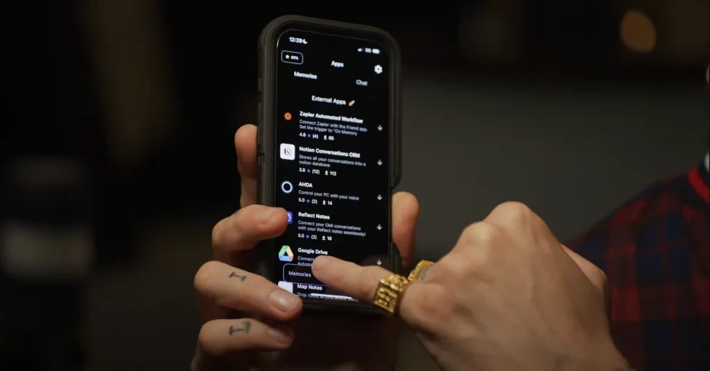 Omi App Store Interface displaying various app options.