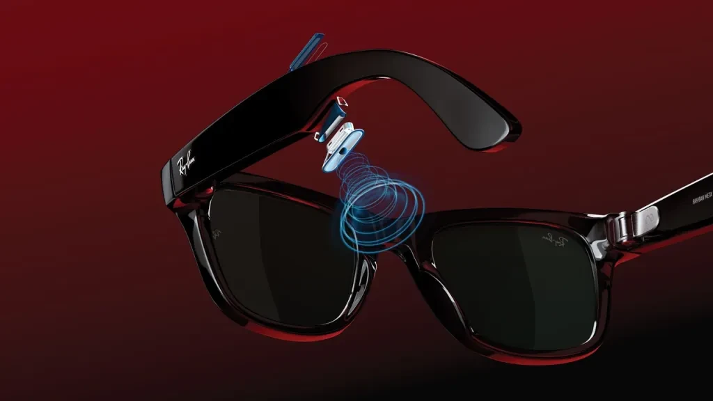 Person wearing Ray-Ban smart glasses.