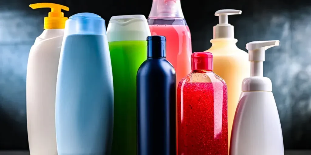 Plastic containers with different body care products