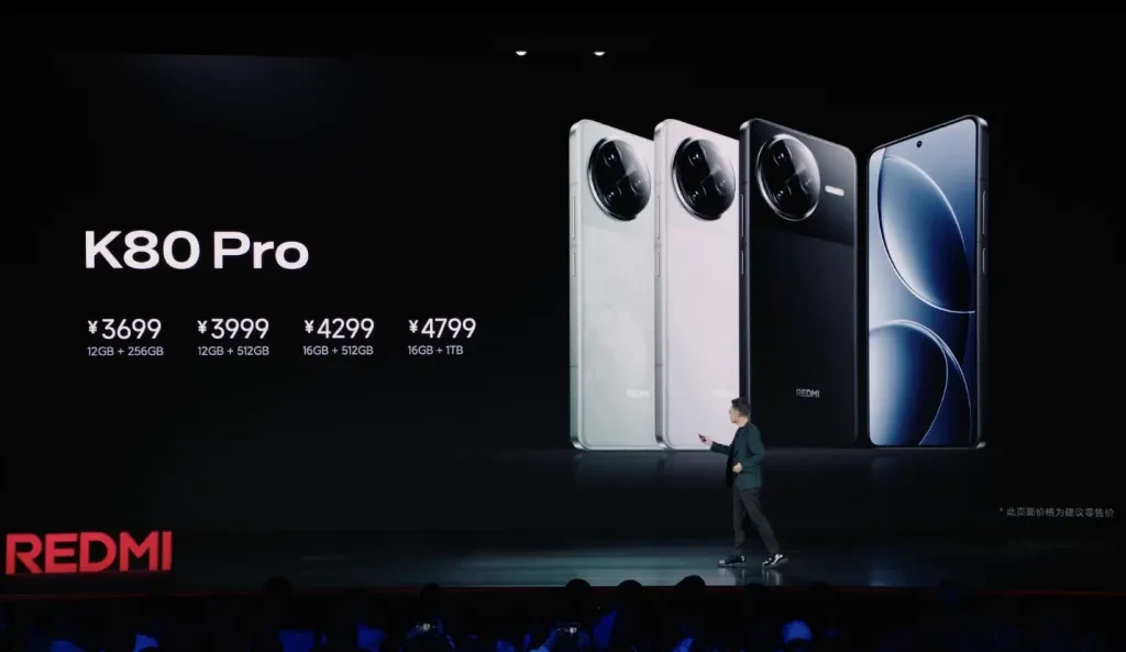 Price list for different storage versions of REDMI K80 Pro.