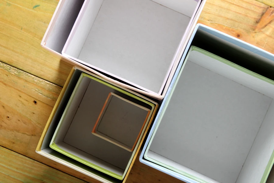 Several modular storage boxes in different sizes